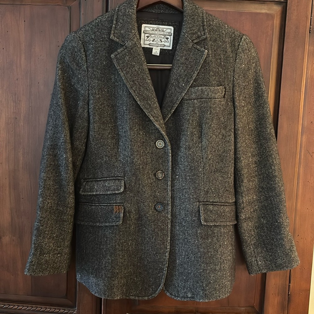 Banana Republic Safari & Travel classic linen and wool herringbone jacket 6P